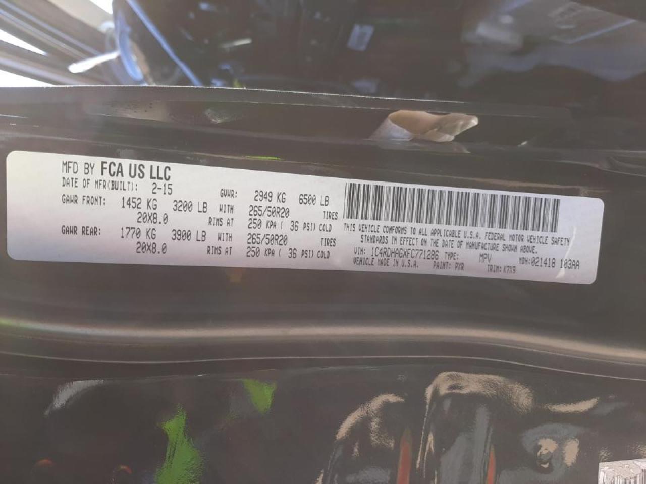 Photo 10 from auction – 2015 DODGE DURANGO SX with VIN 1C4RDHAGXFC771286