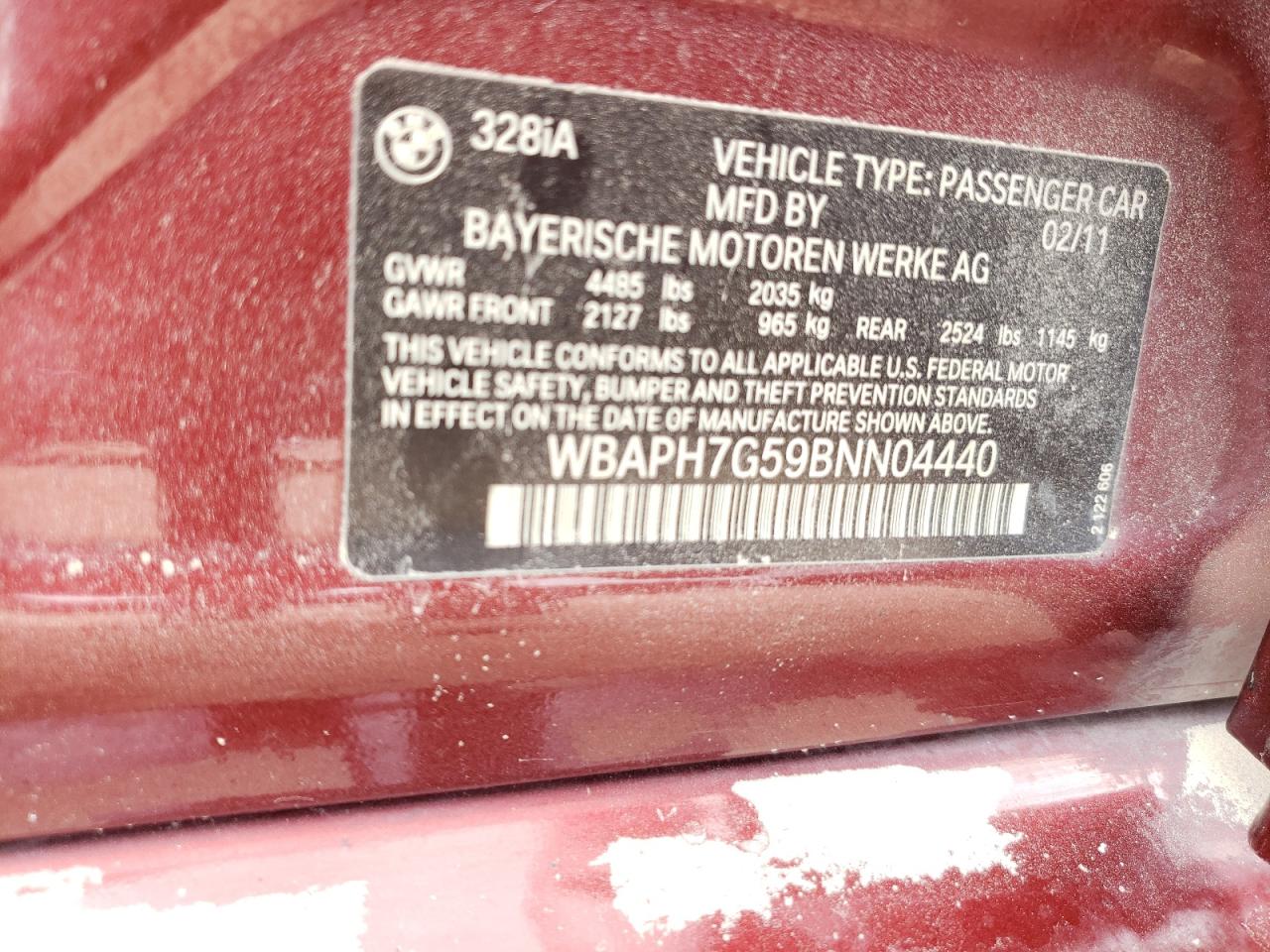Photo 10 from auction – 2011 BMW 328 I with VIN WBAPH7G59BNN04440