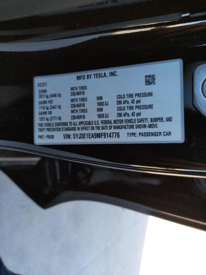 Photo 10 from auction – 2021 TESLA MODEL 3 with VIN 5YJ3E1EA9MF914776