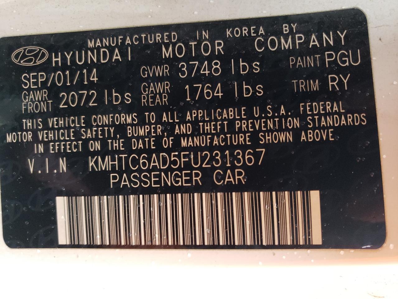Photo 10 from auction – 2015 HYUNDAI VELOSTER with VIN KMHTC6AD5FU231367