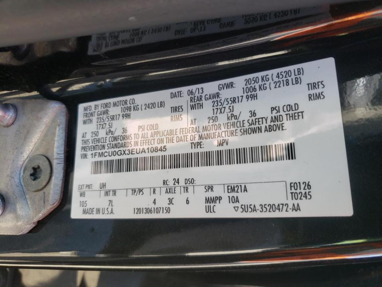 Photo 10 from auction – 2014 FORD ESCAPE SE with VIN 1FMCU0GX3EUA10845