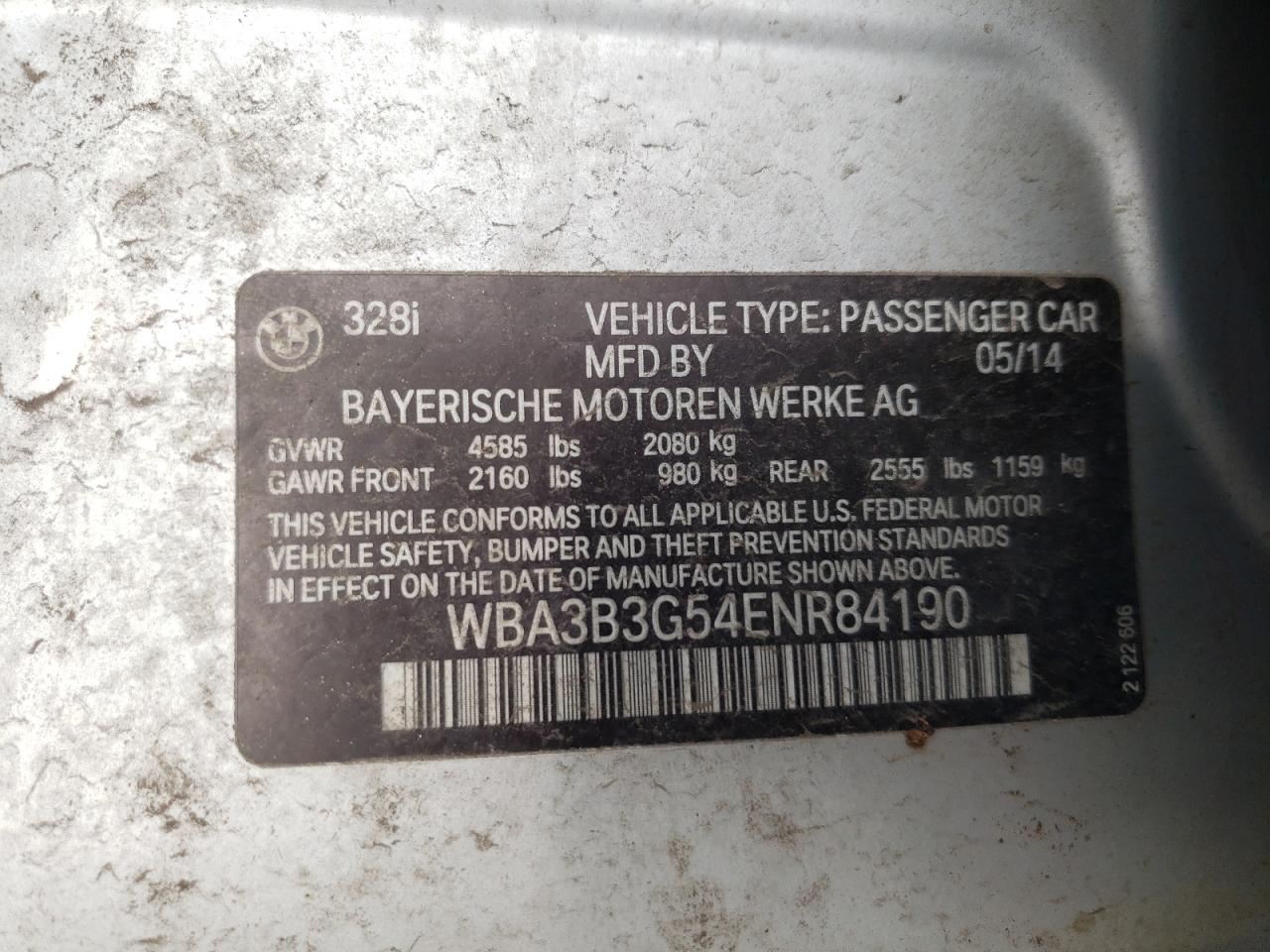 Photo 10 from auction – 2014 BMW 328 XI with VIN WBA3B3G54ENR84190