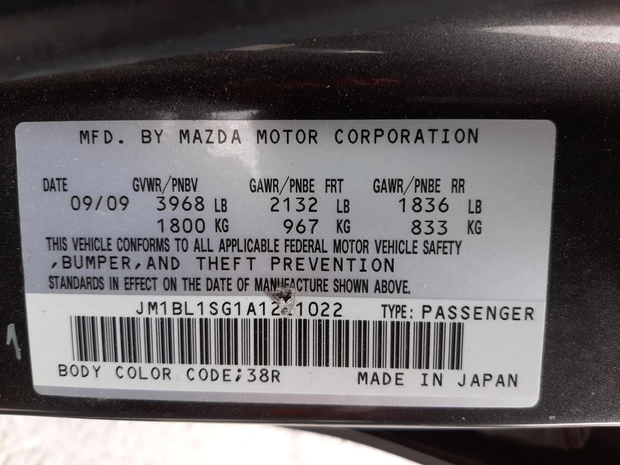 Photo 10 from auction – 2010 MAZDA 3 I with VIN JM1BL1SG1A1221022