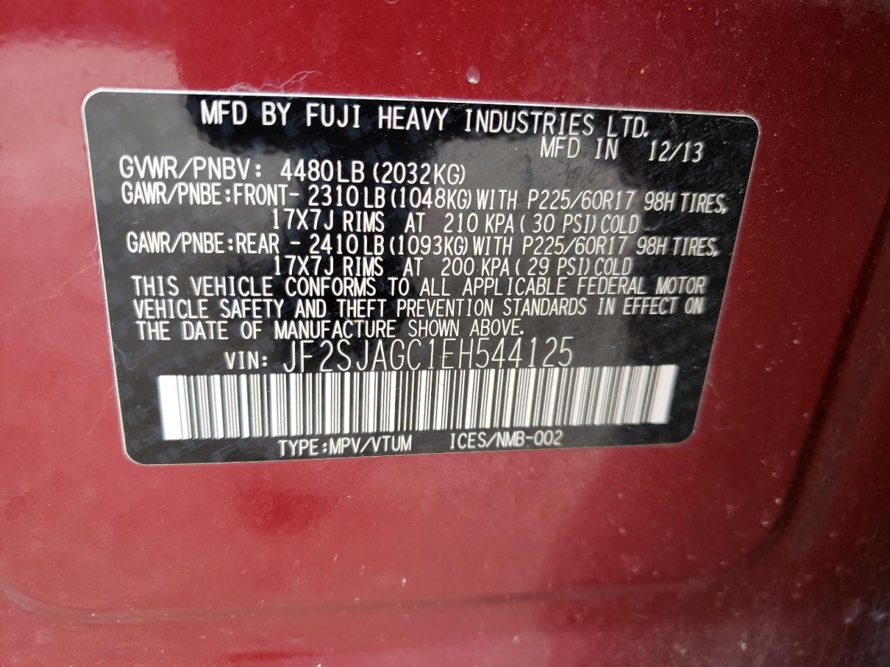 Photo 10 from auction – 2014 SUBARU FORESTER 2 with VIN JF2SJAGC1EH544125