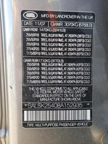 Photo 10 from auction – 2008 LAND ROVER RANGE ROVE with VIN SALSK25408A152935