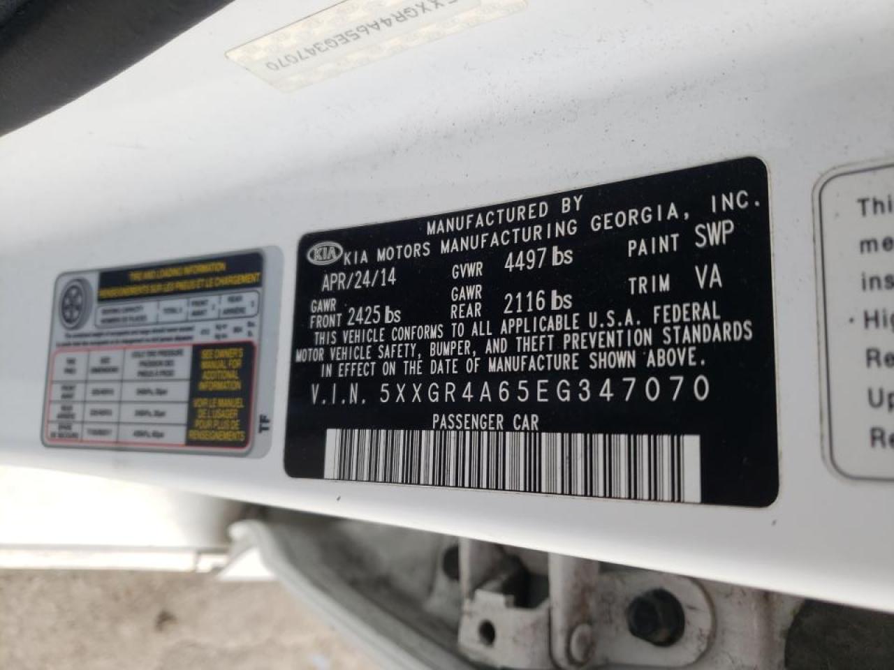 Photo 10 from auction – 2014 KIA OPTIMA SX with VIN 5XXGR4A65EG347070