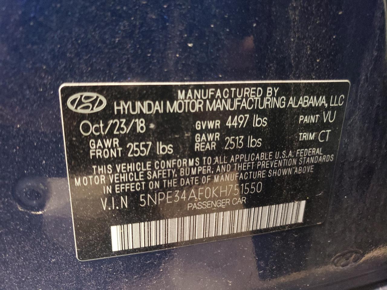 Photo 10 from auction – 2019 HYUNDAI SONATA LIM with VIN 5NPE34AF0KH751550