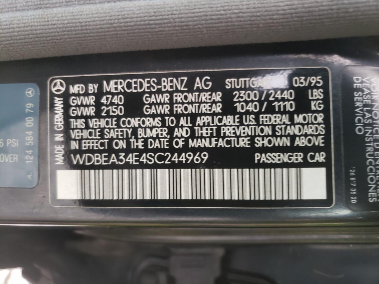 Photo 10 from auction – 1995 MERCEDES-BENZ E 420 BASE with VIN WDBEA34E4SC244969