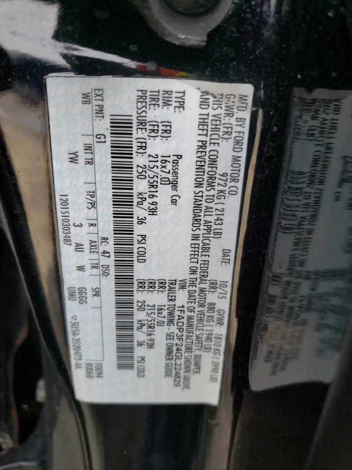 Photo 10 from auction – 2016 FORD FOCUS SE with VIN 1FADP3F24GL224829