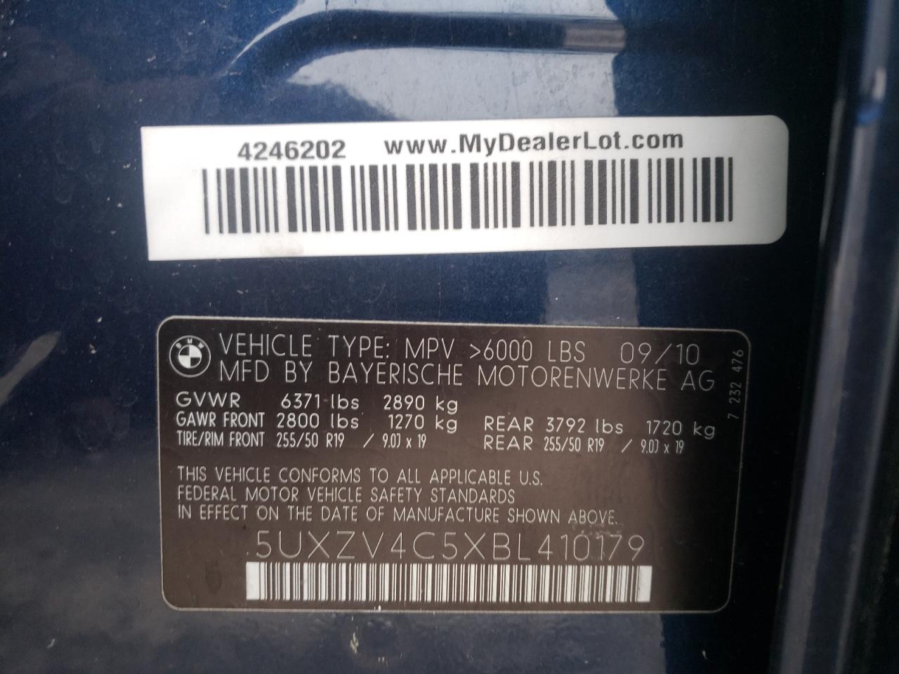 Photo 10 from auction – 2011 BMW X5 XDRIVE3 with VIN 5UXZV4C5XBL410179