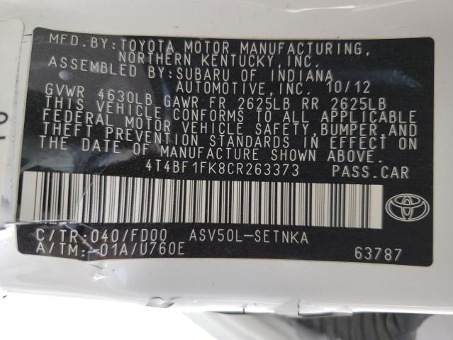 Photo 10 from auction – 2012 TOYOTA CAMRY BASE with VIN 4T4BF1FK8CR263373