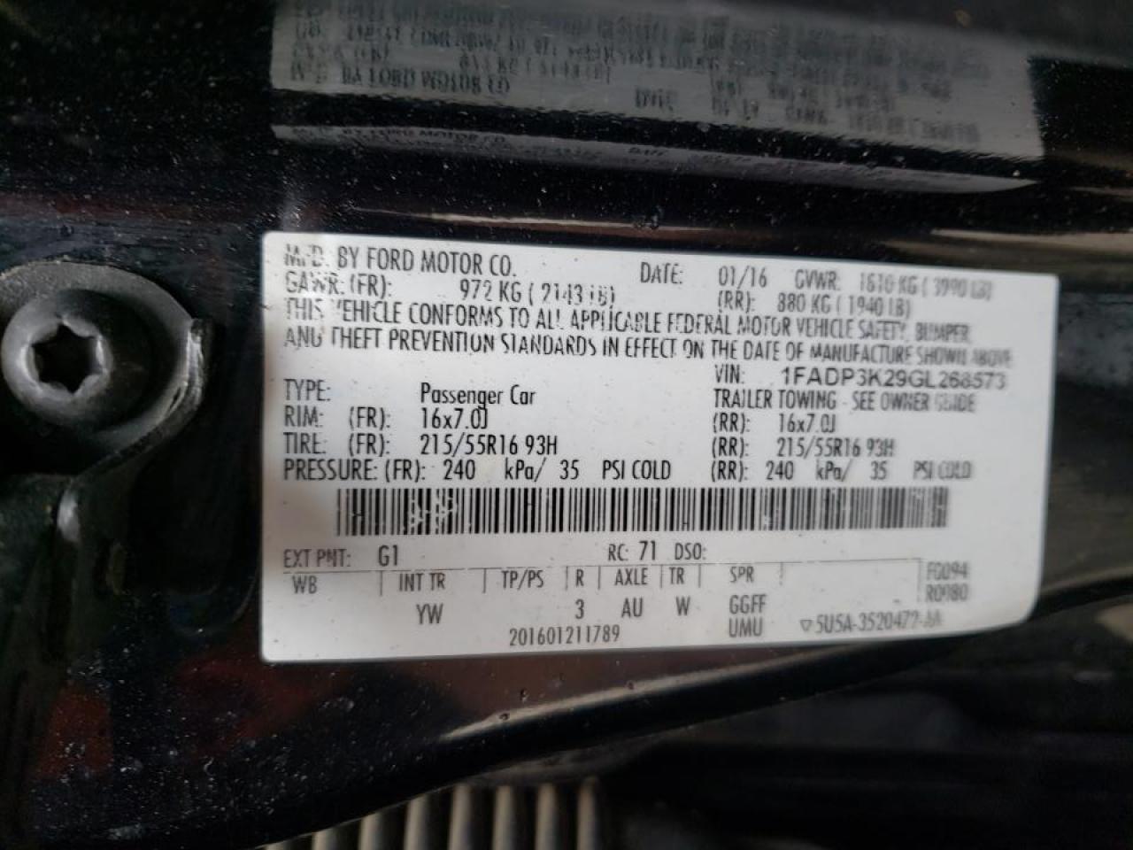 Photo 10 from auction – 2016 FORD FOCUS SE with VIN 1FADP3K29GL268573