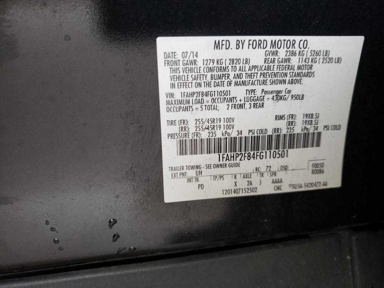Photo 10 from auction – 2015 FORD TAURUS LIM with VIN 1FAHP2F84FG110501