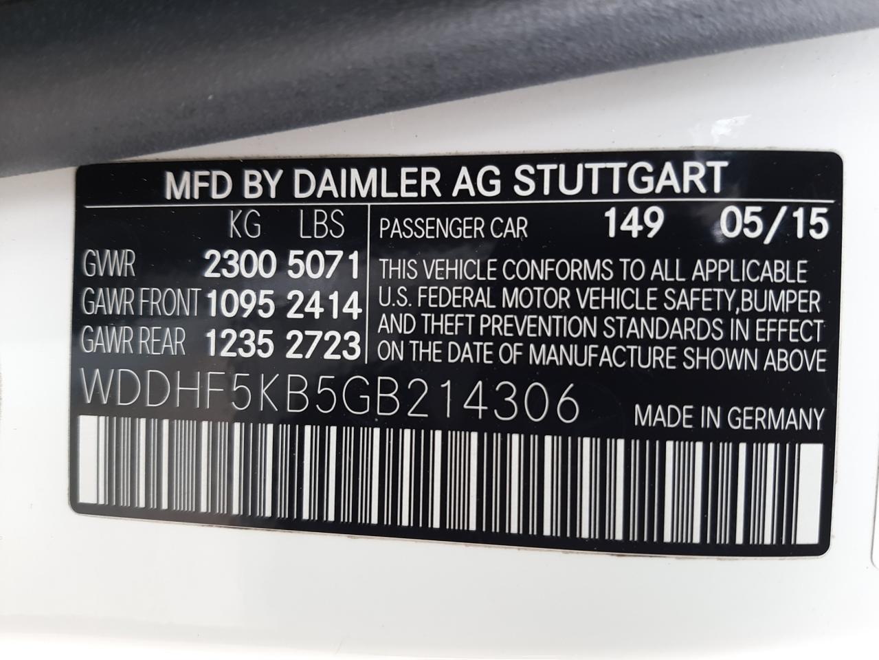 Photo 10 from auction – 2016 MERCEDES-BENZ E CLASS with VIN WDDHF5KB5GB214306