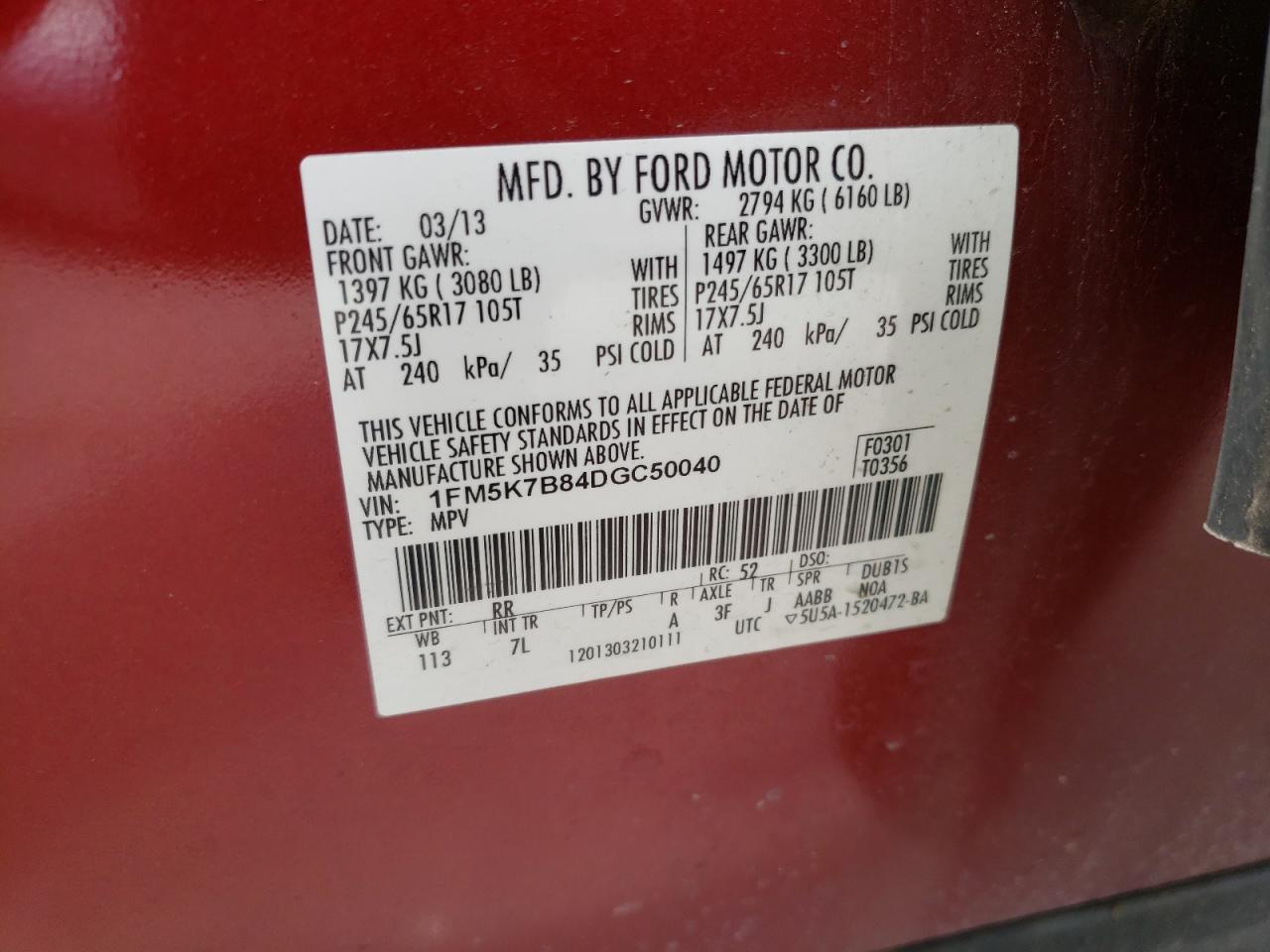 Photo 10 from auction – 2013 FORD EXPLORER with VIN 1FM5K7B84DGC50040