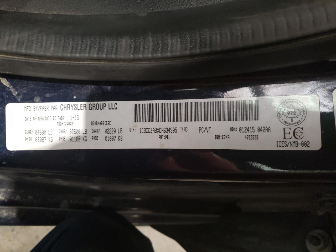 Photo 10 from auction – 2013 DODGE AVENGER SE with VIN 1C3CDZABXDN634905