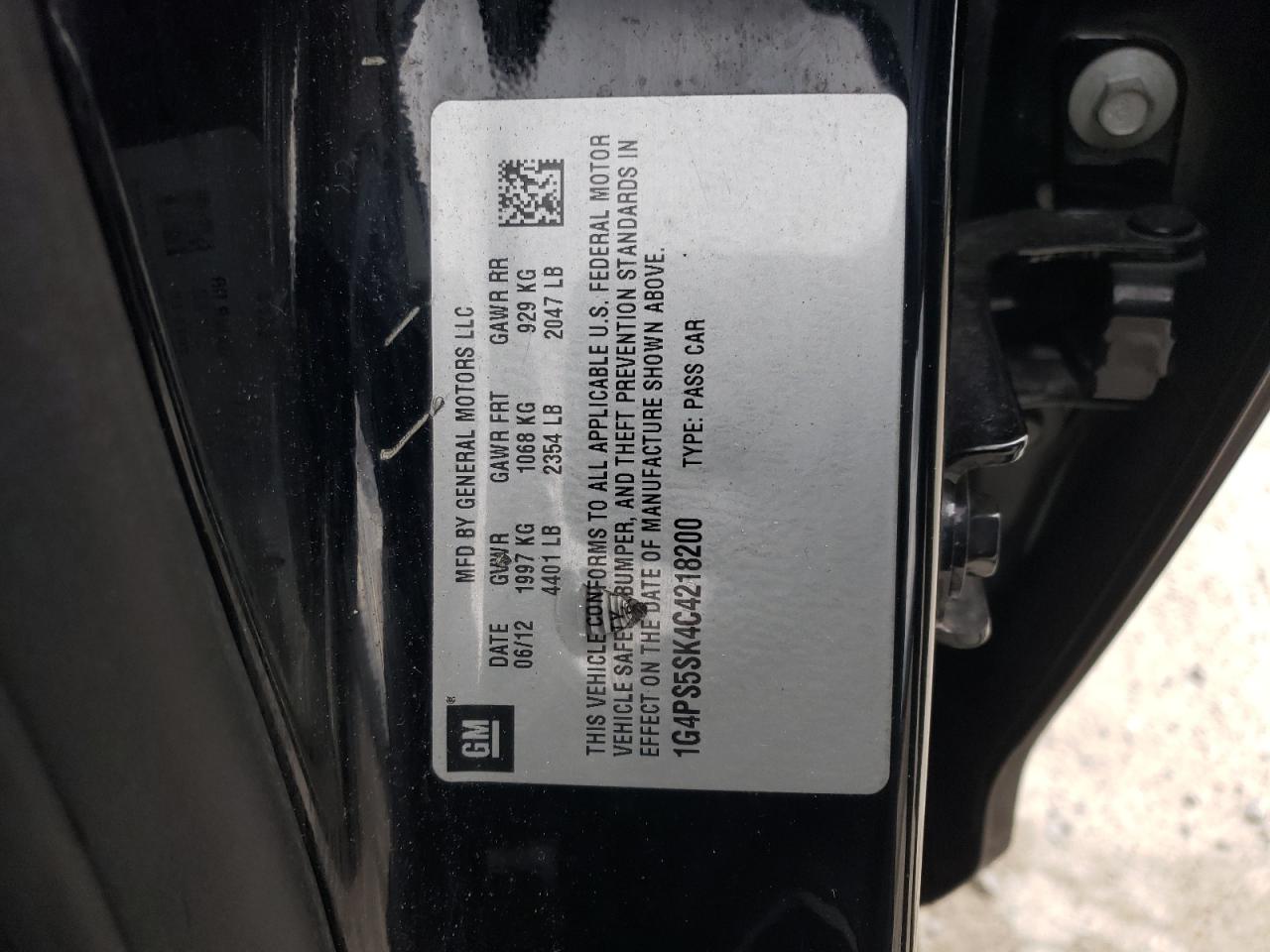 Photo 10 from auction – 2012 BUICK VERANO with VIN 1G4PS5SK4C4218200