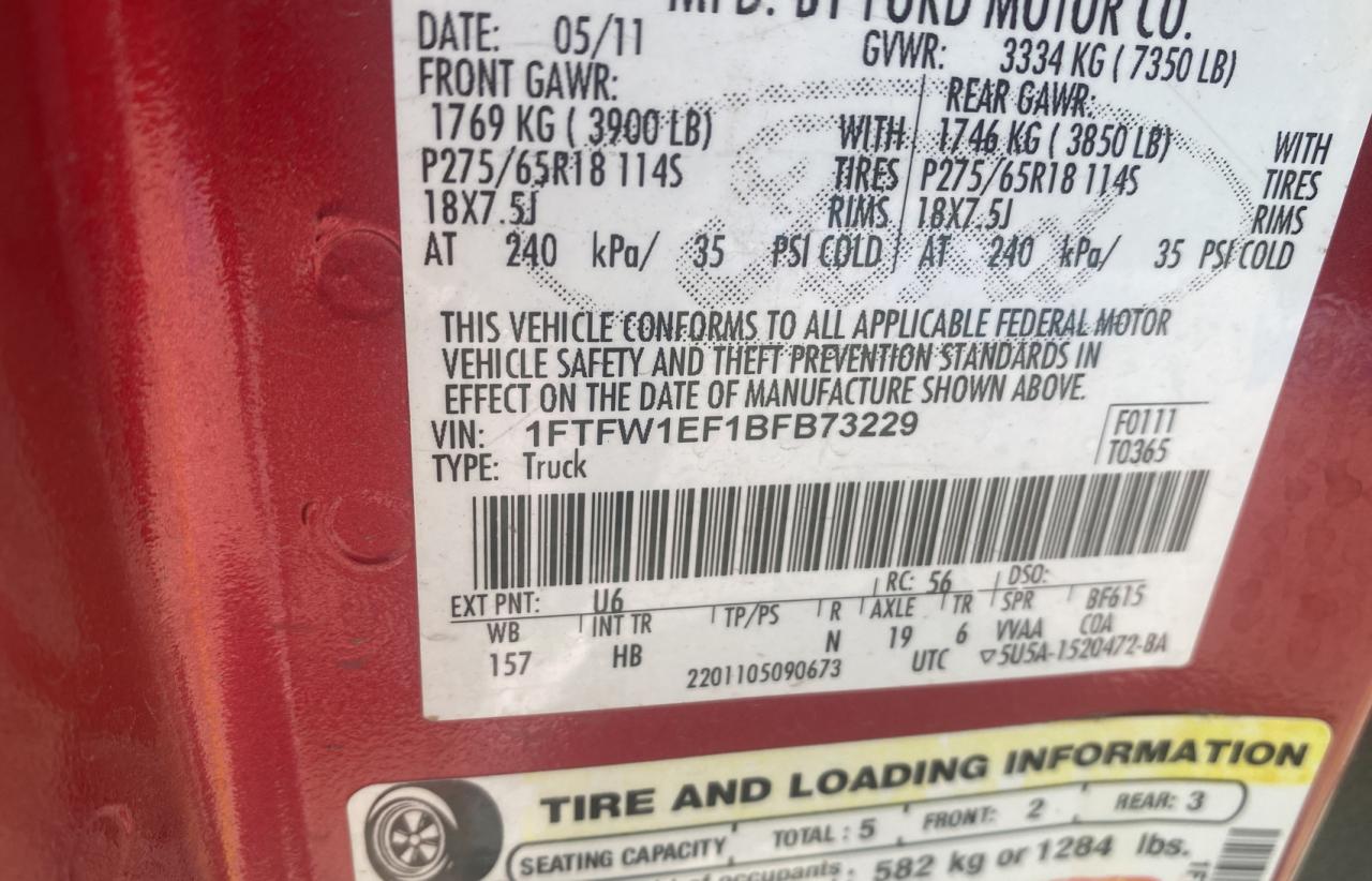 Photo 10 from auction – 2011 FORD F150 SUPER with VIN 1FTFW1EF1BFB73229