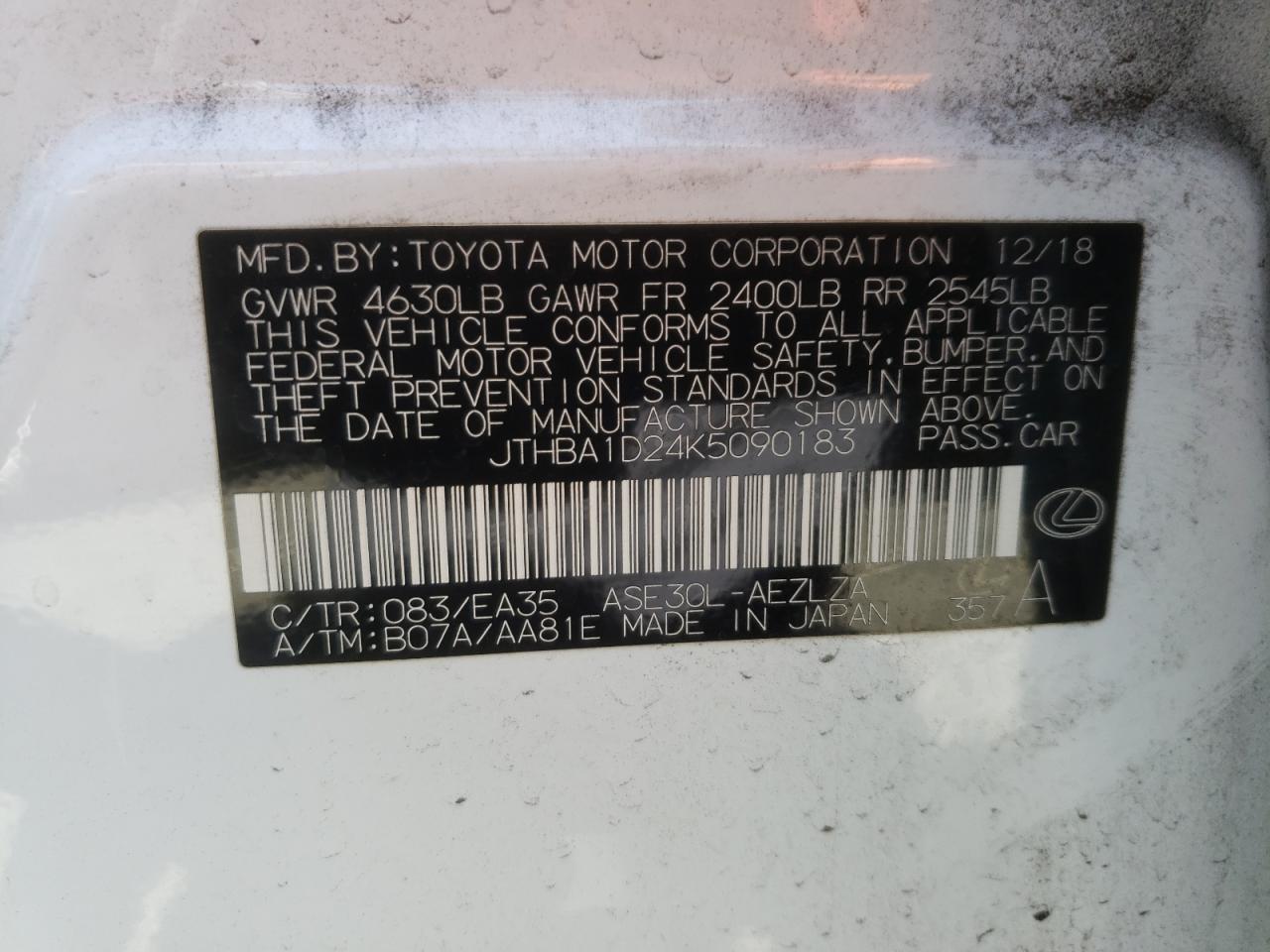 Photo 10 from auction – 2019 LEXUS IS 300 with VIN JTHBA1D24K5090183