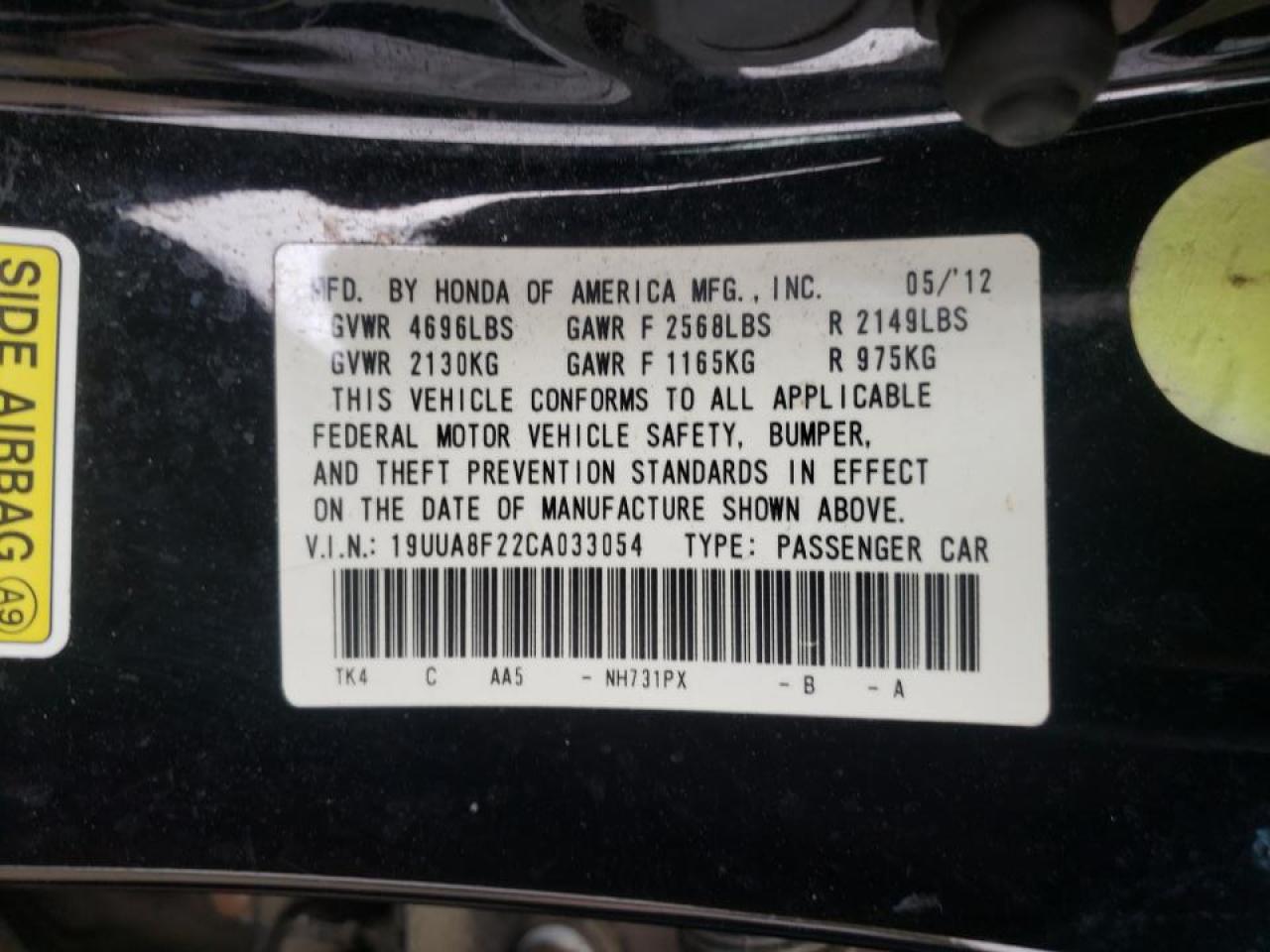 Photo 10 from auction – 2012 ACURA TL with VIN 19UUA8F22CA033054