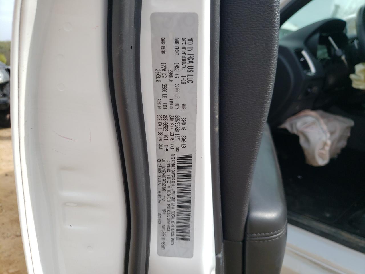 Photo 10 from auction – 2019 DODGE DURANGO GT with VIN 1C4RDHDG7KC651001