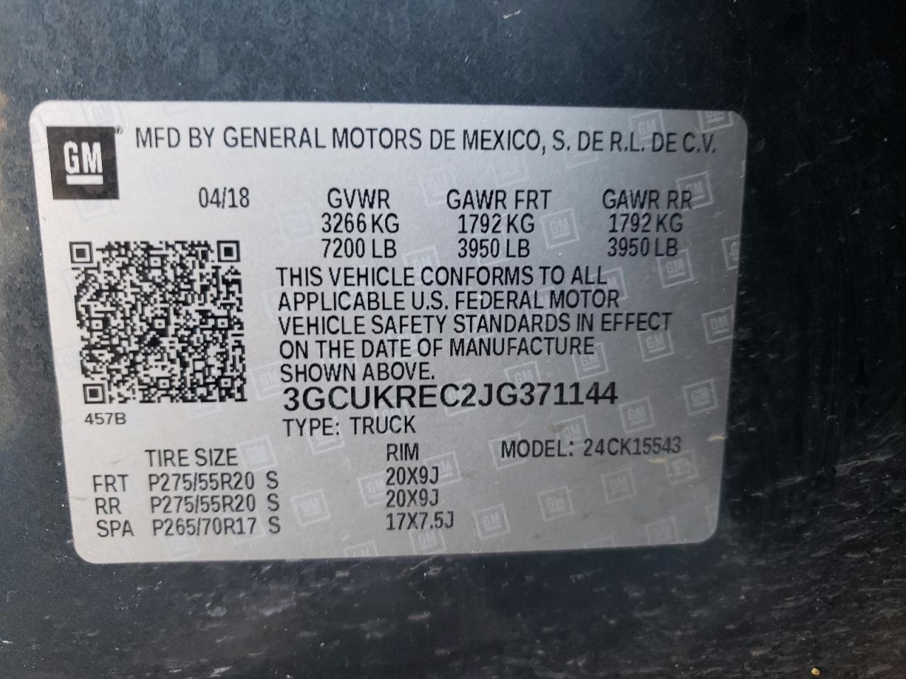 Photo 10 from auction – 2018 CHEVROLET SILVERADO with VIN 3GCUKREC2JG371144
