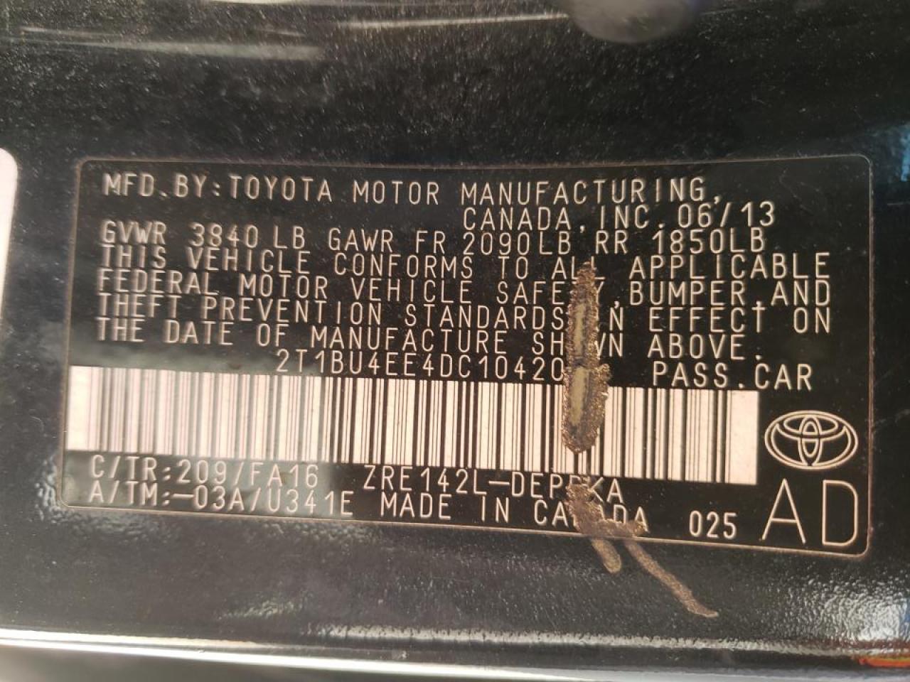 Photo 10 from auction – 2013 TOYOTA COROLLA BA with VIN 2T1BU4EE4DC104205