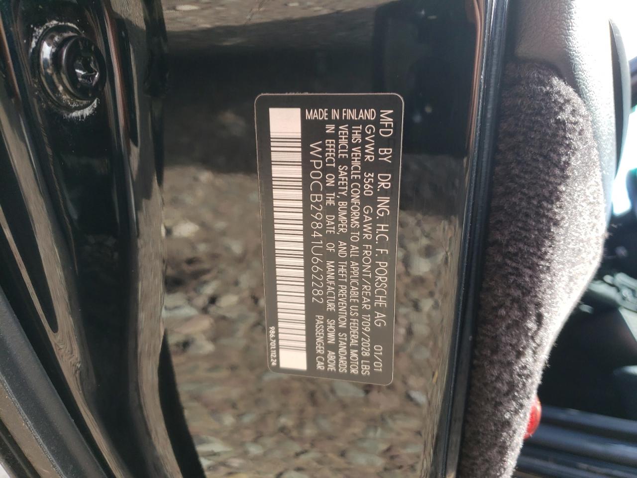 Photo 10 from auction – 2001 PORSCHE BOXSTER S with VIN WP0CB29841U662282