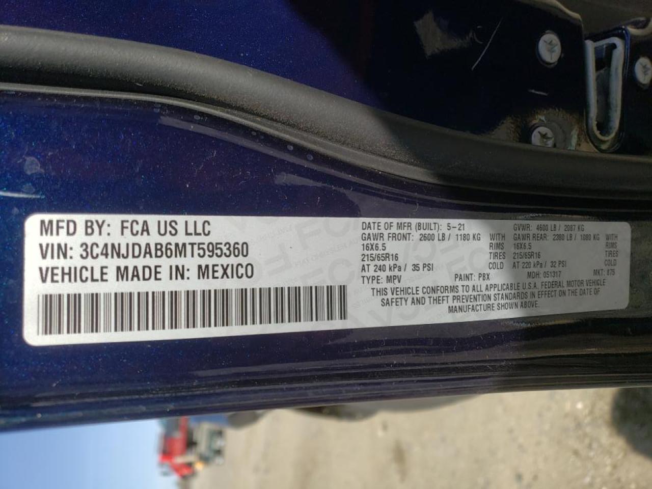 Photo 10 from auction – 2021 JEEP COMPASS SP with VIN 3C4NJDAB6MT595360