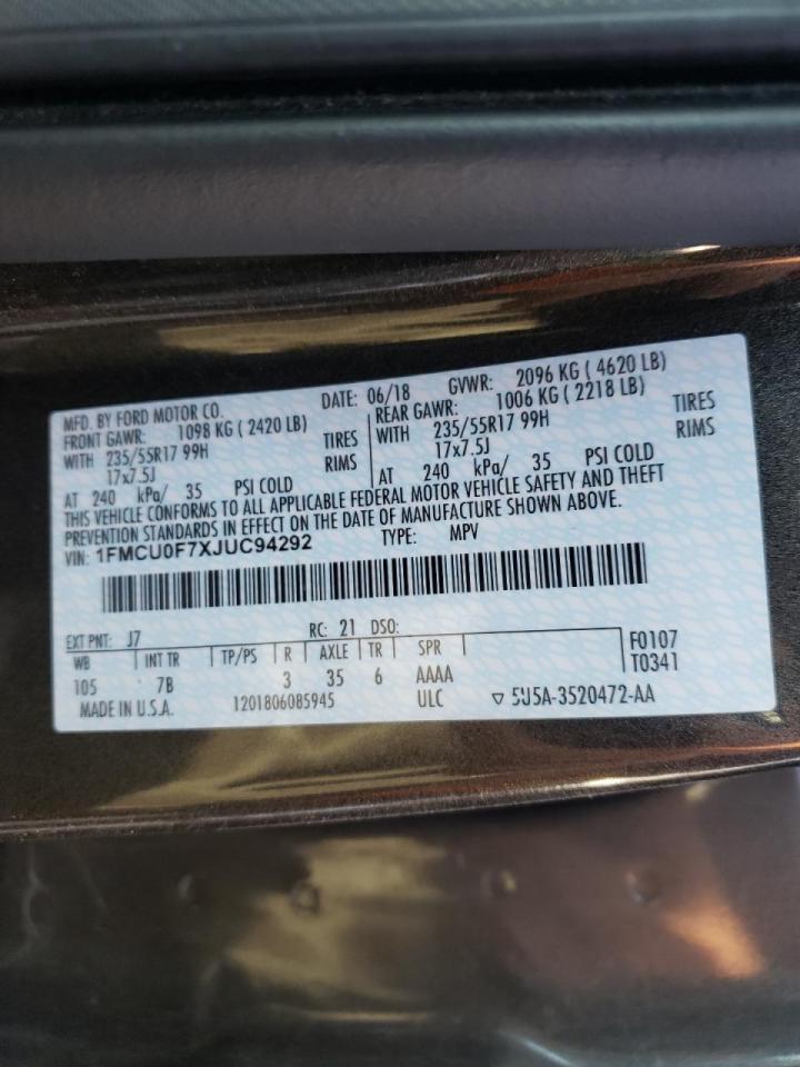 Photo 10 from auction – 2018 FORD ESCAPE S with VIN 1FMCU0F7XJUC94292