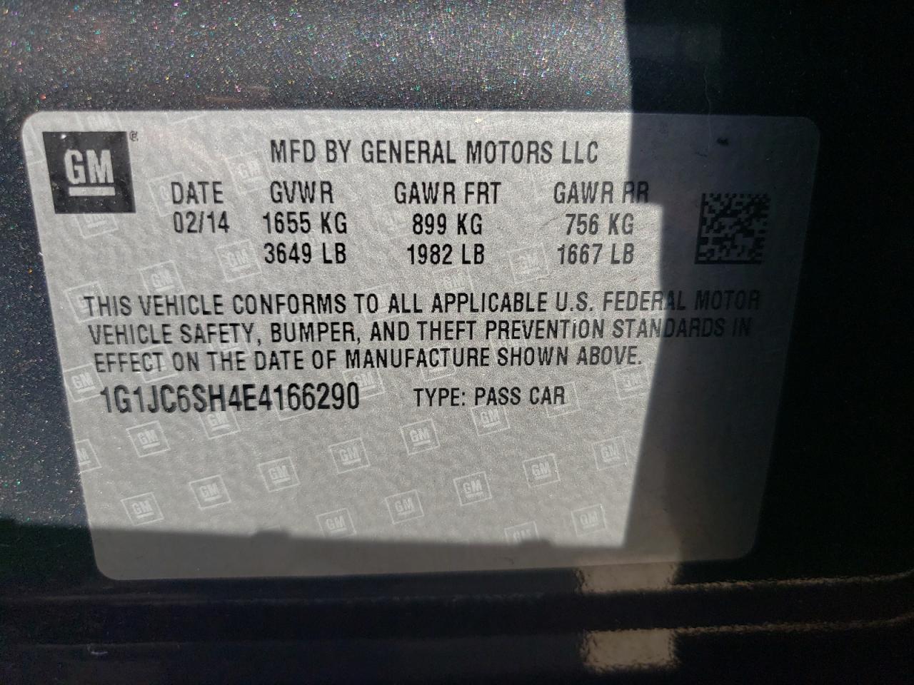 Photo 10 from auction – 2014 CHEVROLET SONIC LT with VIN 1G1JC6SH4E4166290