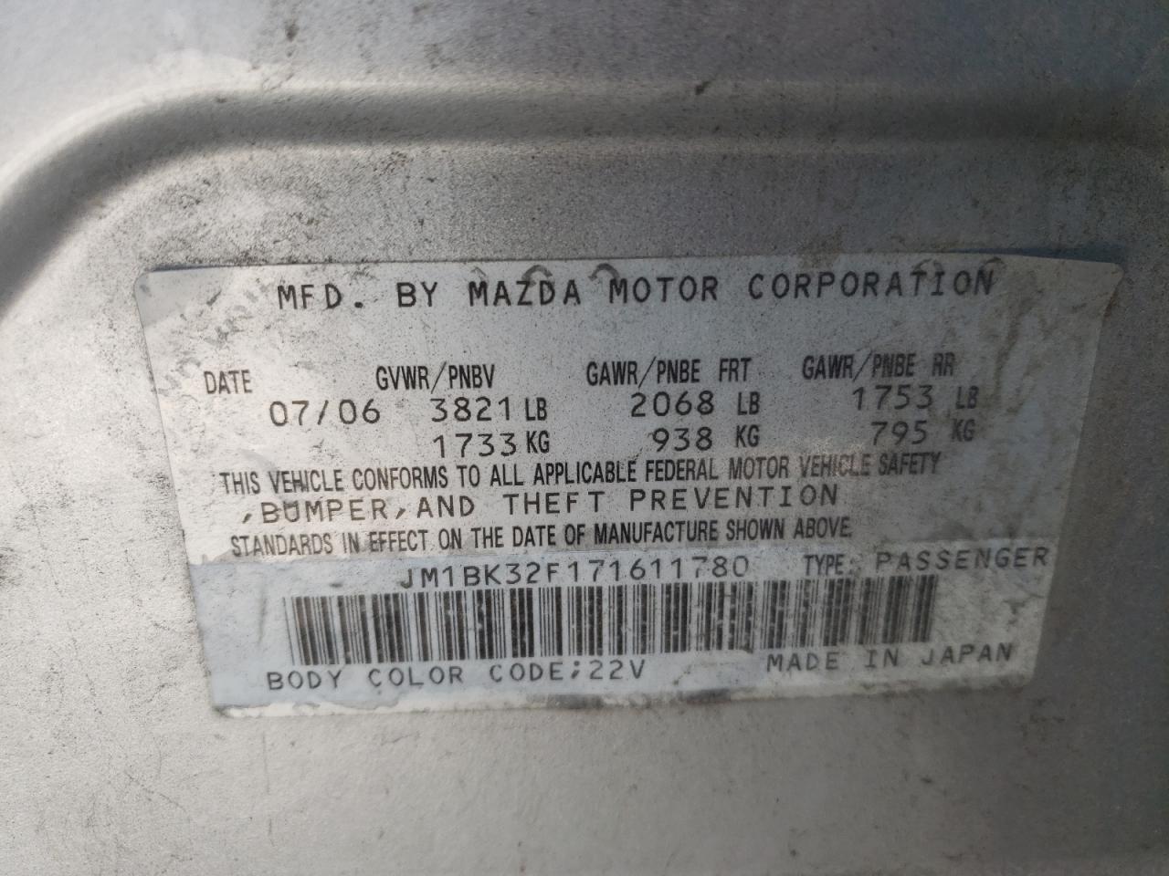 Photo 10 from auction – 2007 MAZDA 3 I with VIN JM1BK32F171611780