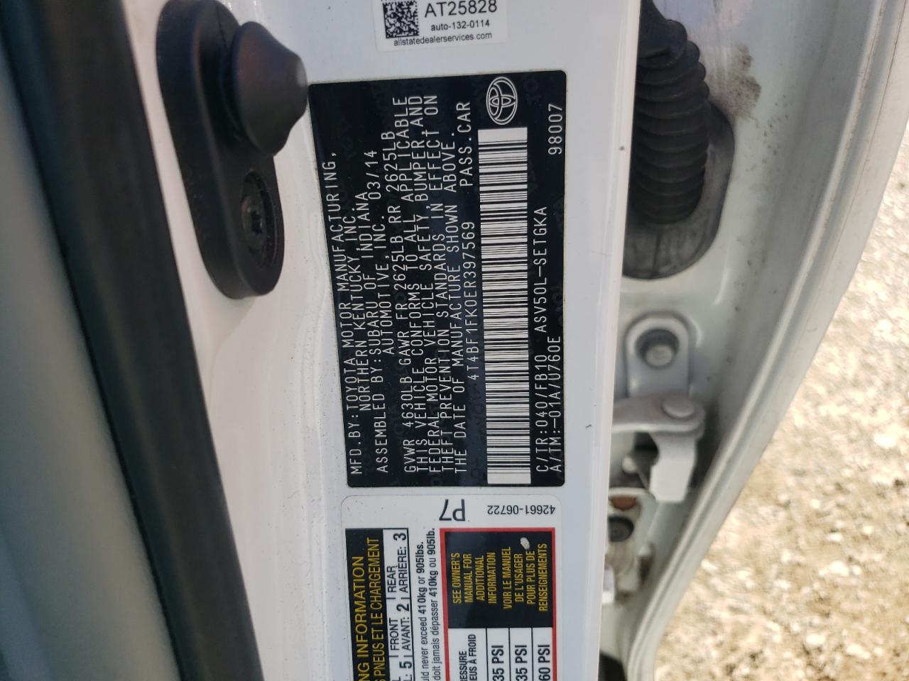 Photo 10 from auction – 2014 TOYOTA CAMRY L with VIN 4T4BF1FK0ER397569