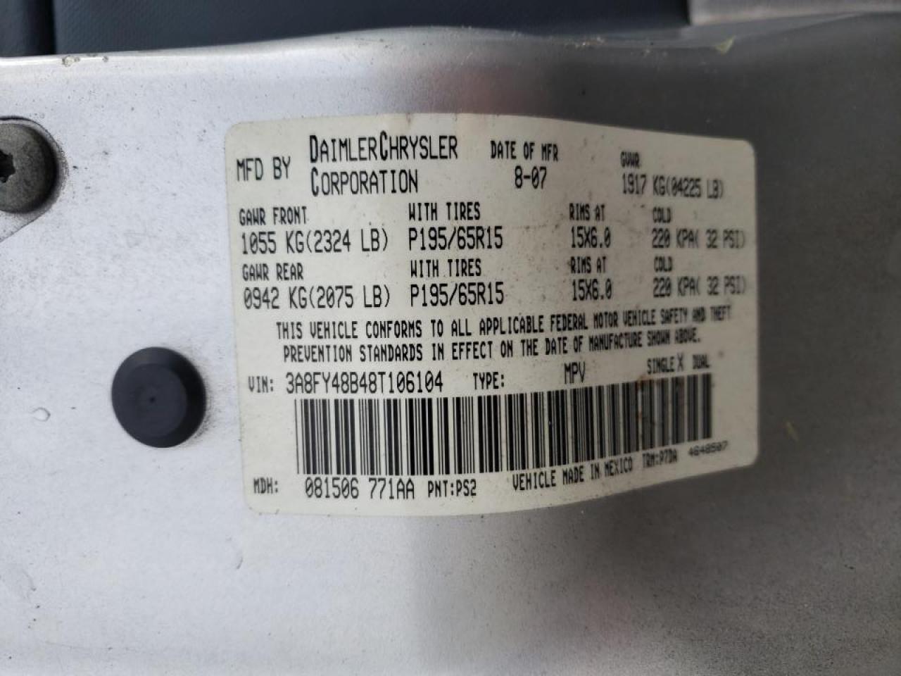 Photo 10 from auction – 2008 CHRYSLER PT CRUISER with VIN 3A8FY48B48T106104