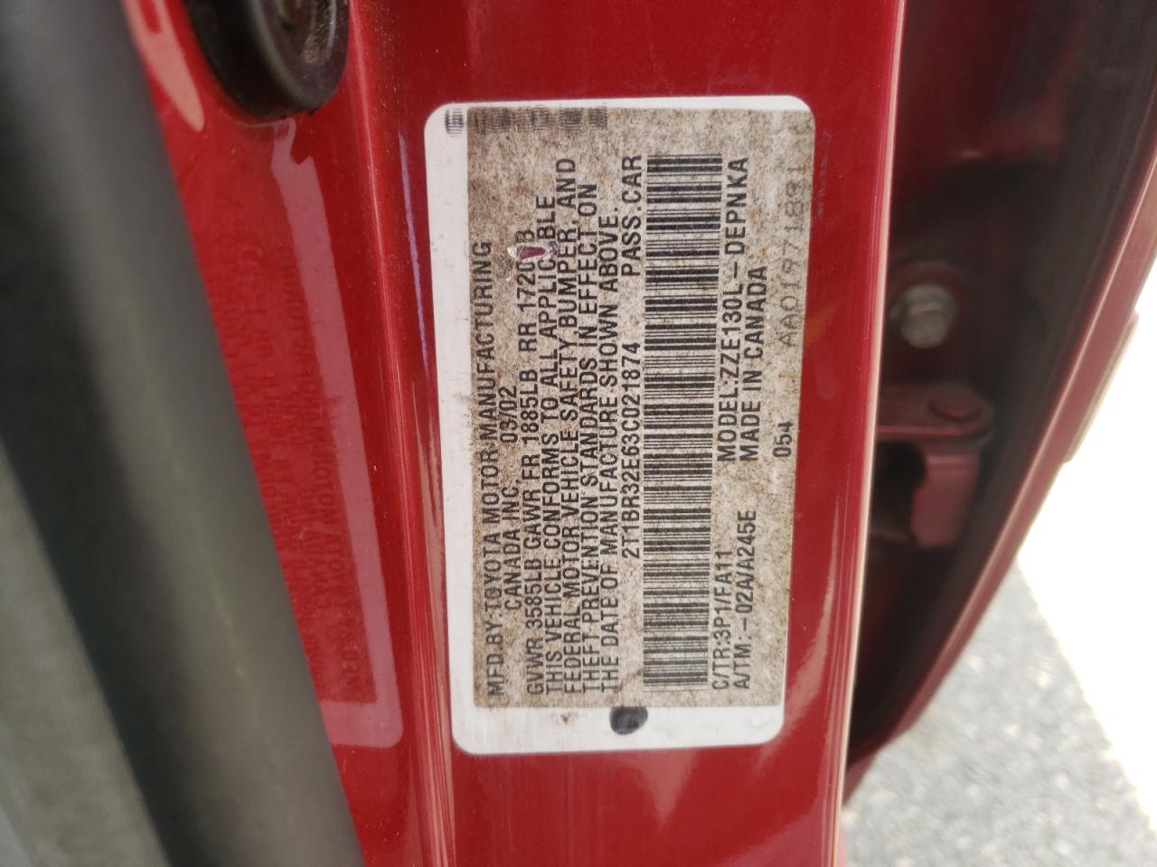Photo 10 from auction – 2003 TOYOTA COROLLA CE with VIN 2T1BR32E63C021874