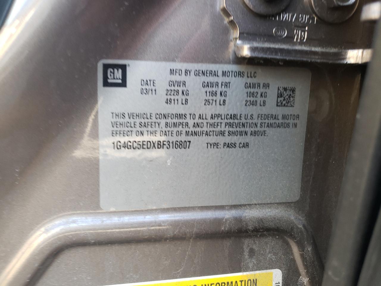 Photo 10 from auction – 2011 BUICK LACROSSE C with VIN 1G4GC5EDXBF316807