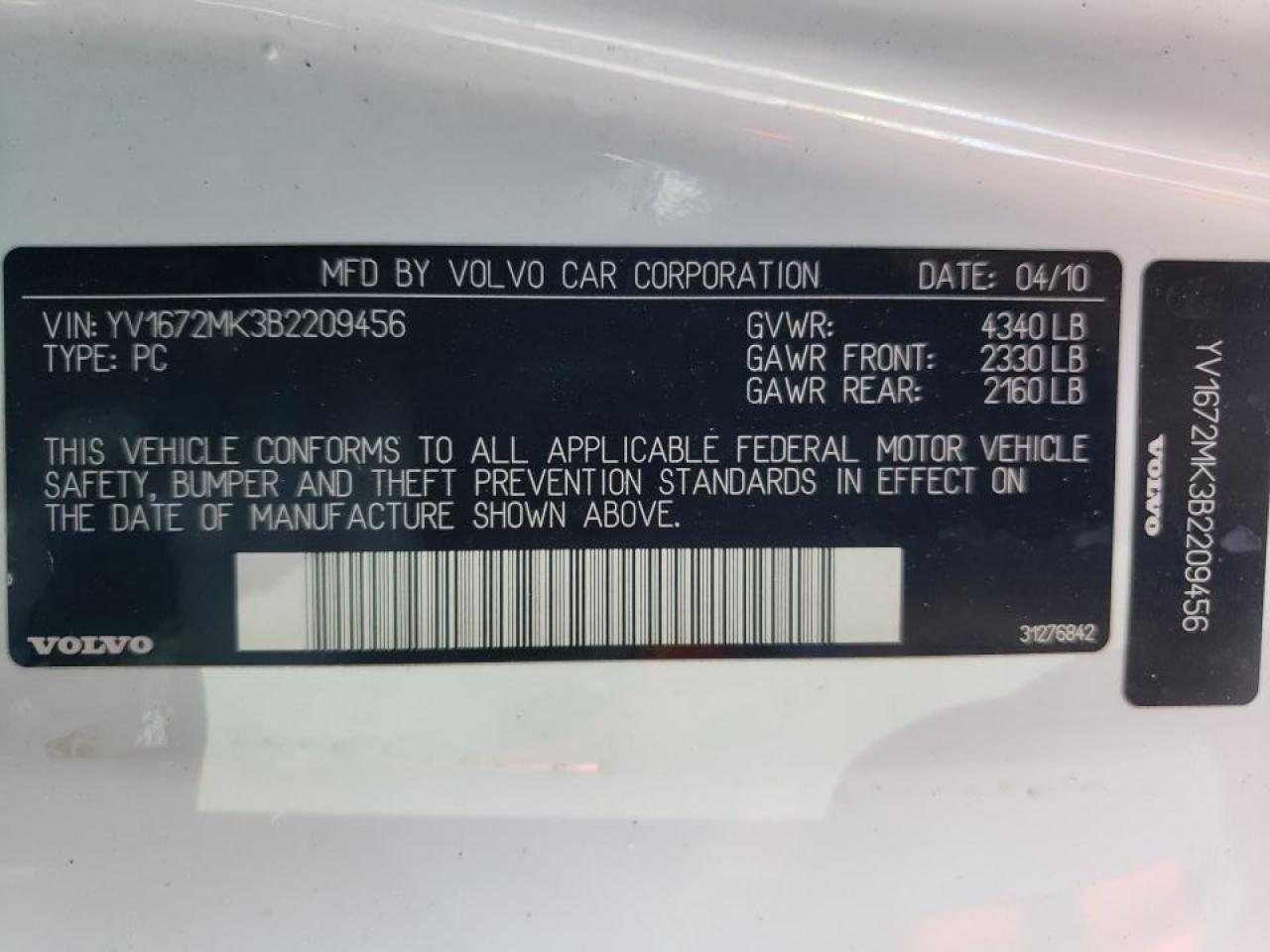 Photo 10 from auction – 2011 VOLVO C30 T5 with VIN YV1672MK3B2209456