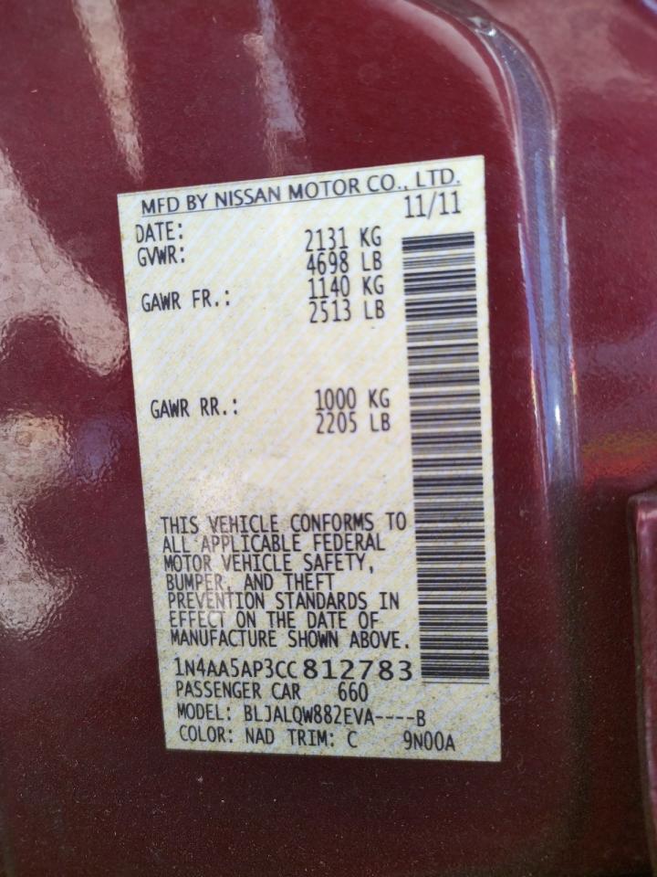 Photo 10 from auction – 2012 NISSAN MAXIMA S with VIN 1N4AA5AP3CC812783