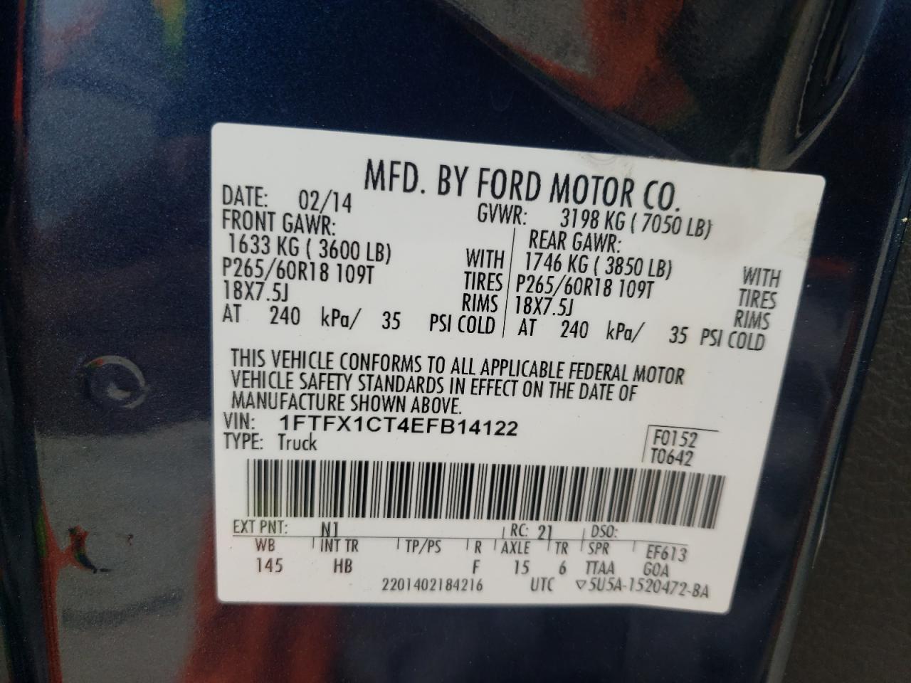 Photo 10 from auction – 2014 FORD F150 SUPER with VIN 1FTFX1CT4EFB14122
