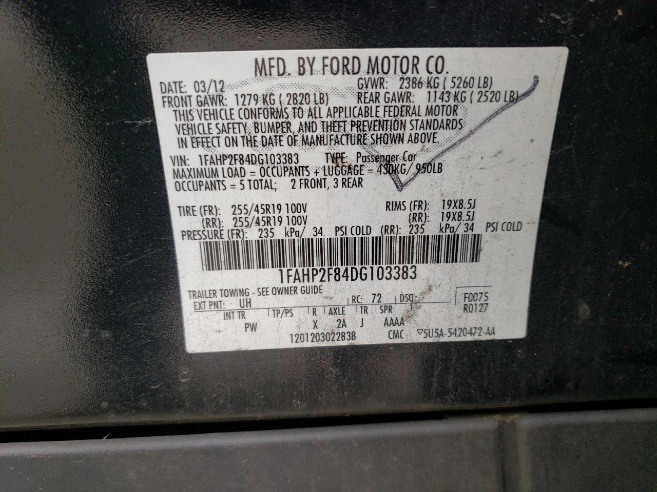 Photo 10 from auction – 2013 FORD TAURUS LIM with VIN 1FAHP2F84DG103383
