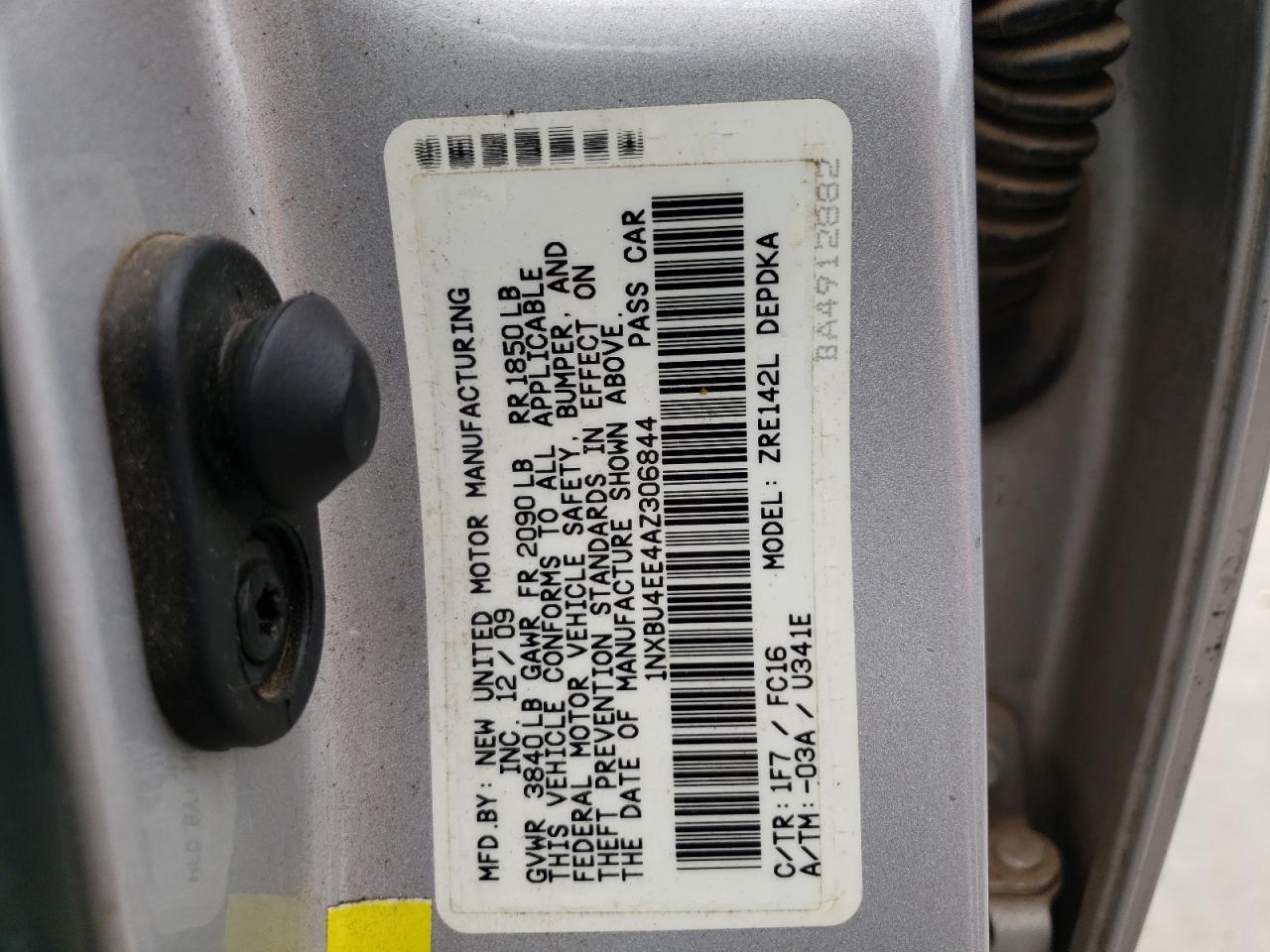 Photo 10 from auction – 2010 TOYOTA COROLLA BA with VIN 1NXBU4EE4AZ306844