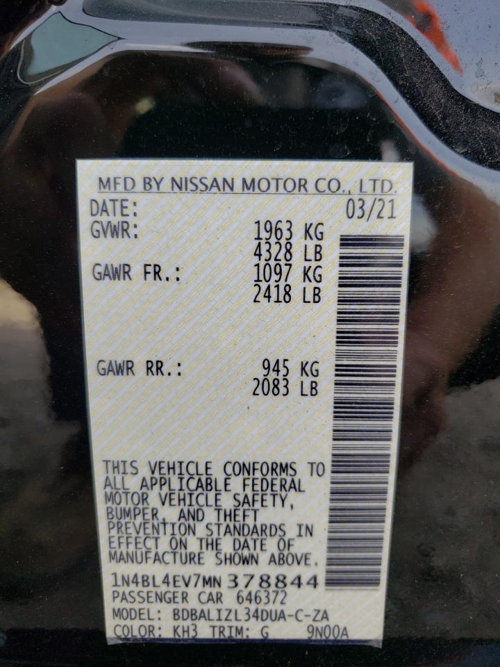 Photo 10 from auction – 2021 NISSAN ALTIMA SL with VIN 1N4BL4EV7MN378844