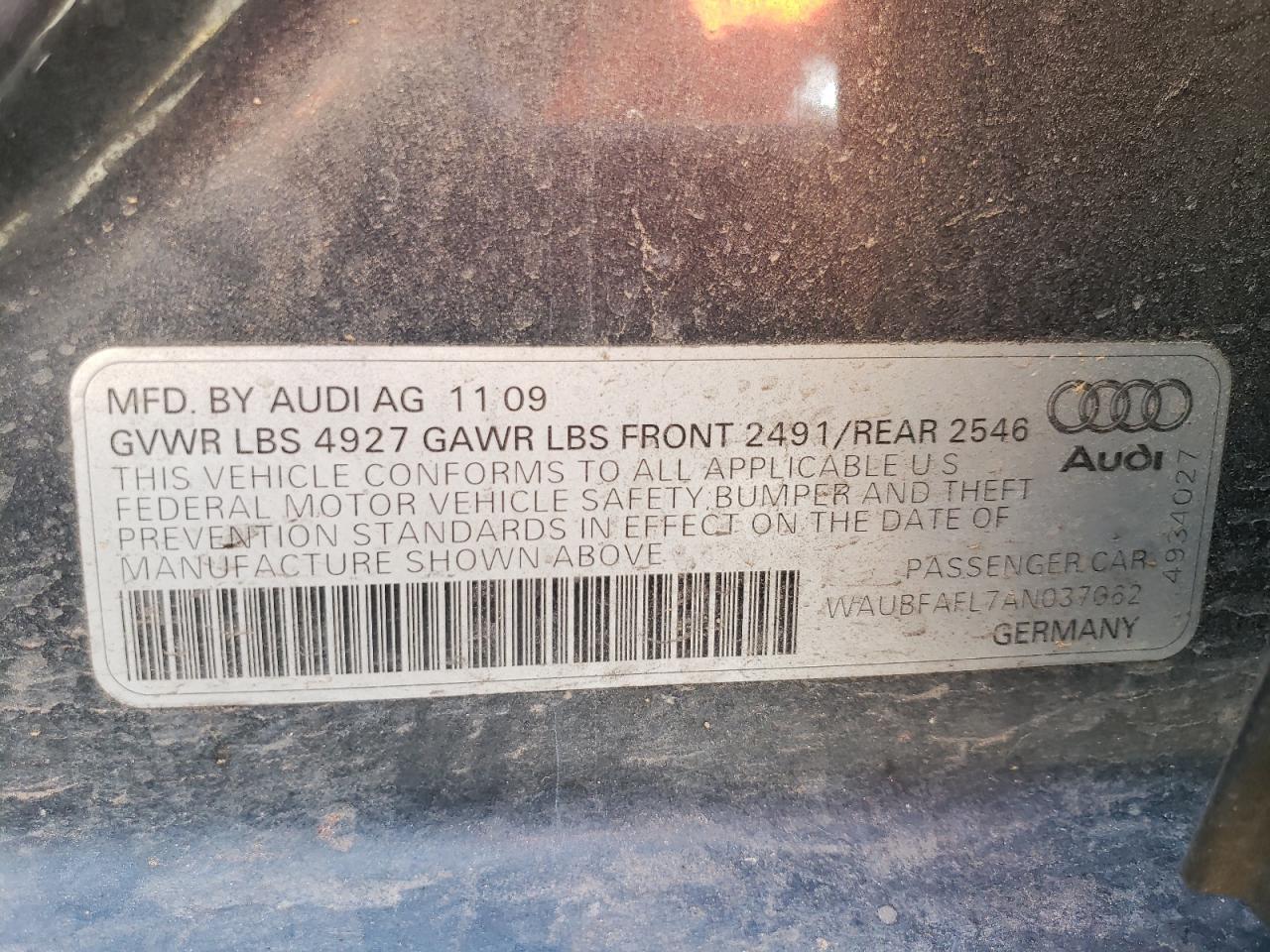 Photo 10 from auction – 2010 AUDI A4 PREMIUM with VIN WAUBFAFL7AN037062