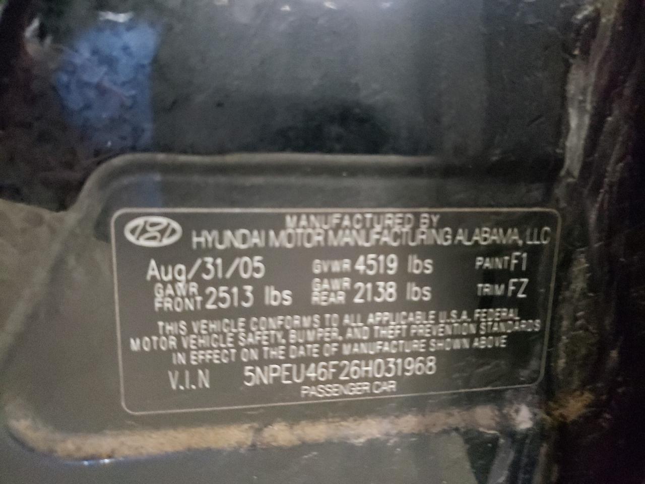 Photo 10 from auction – 2006 HYUNDAI SONATA GLS with VIN 5NPEU46F26H031968