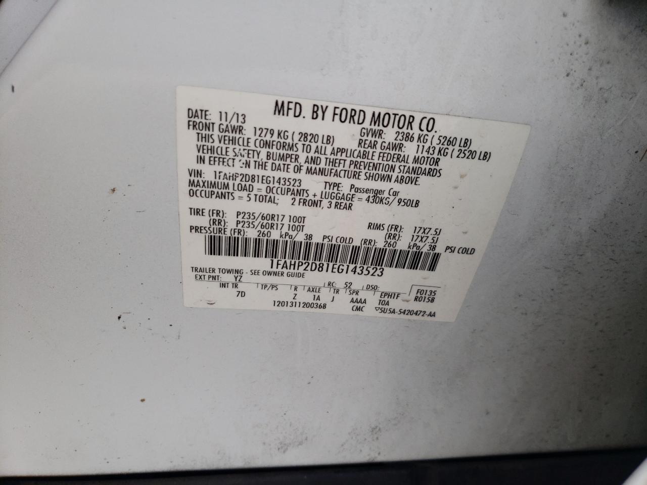 Photo 10 from auction – 2014 FORD TAURUS SE with VIN 1FAHP2D81EG143523