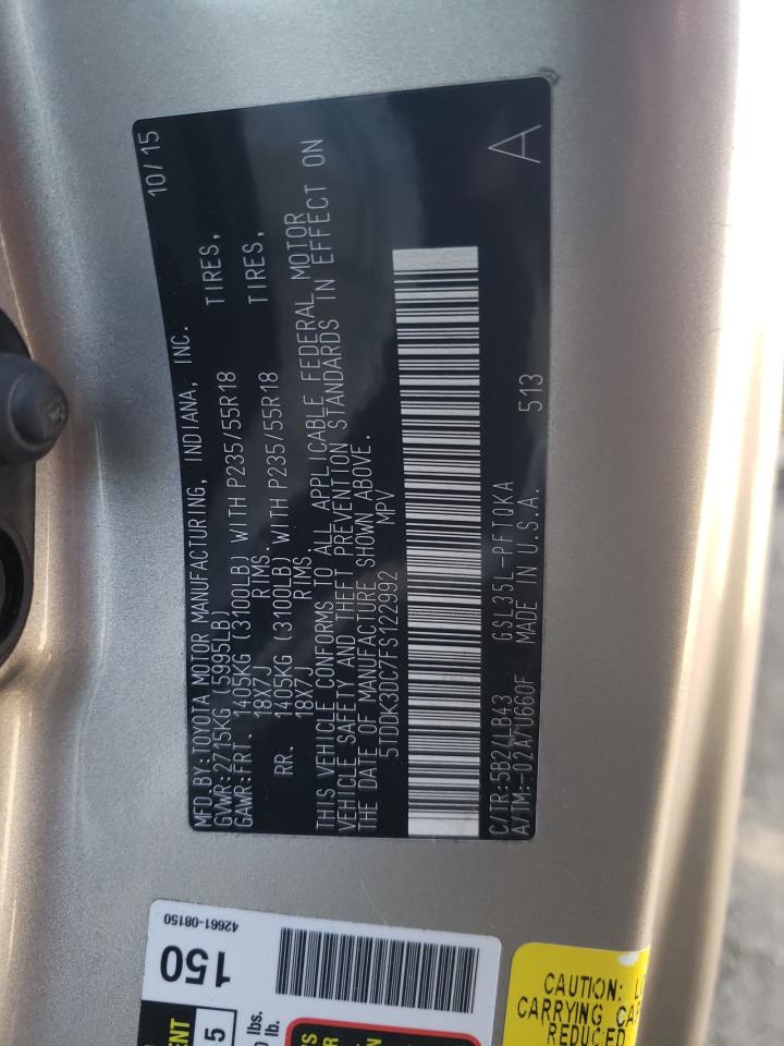 Photo 10 from auction – 2015 TOYOTA SIENNA XLE with VIN 5TDDK3DC7FS122992