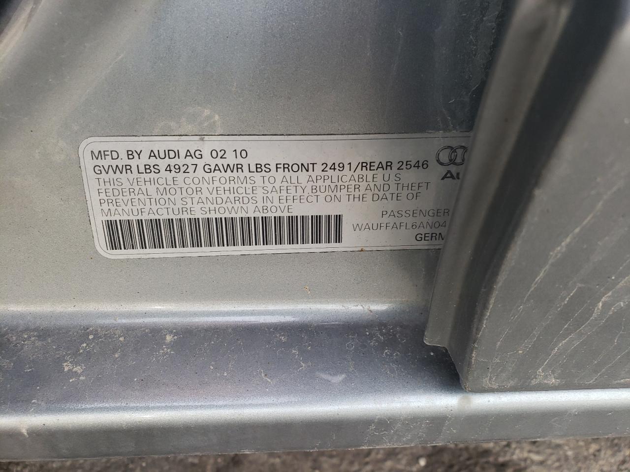 Photo 10 from auction – 2010 AUDI A4 PREMIUM with VIN WAUFFAFL6AN047941