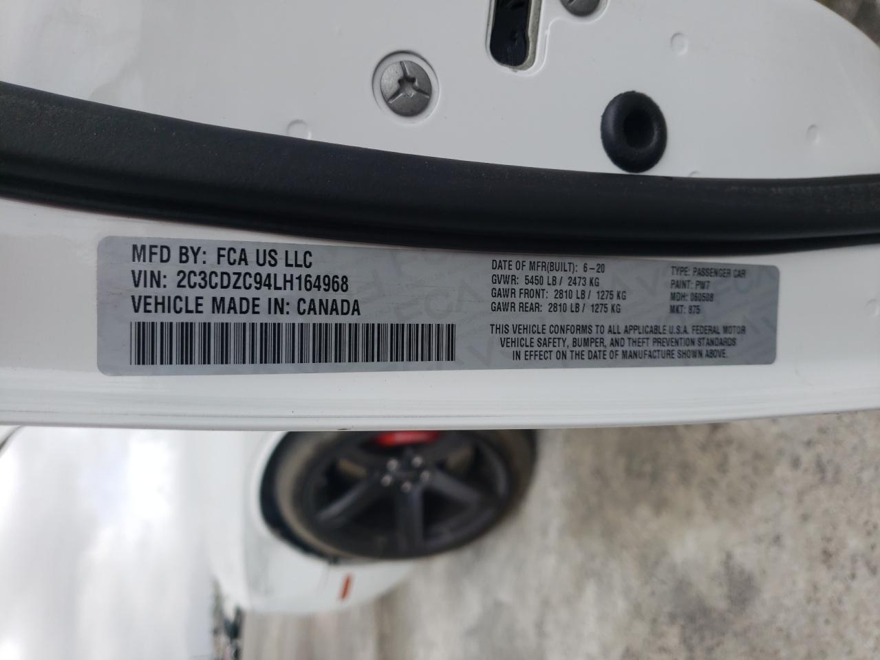 Photo 10 from auction – 2020 DODGE CHALLENGER with VIN 2C3CDZC94LH164968