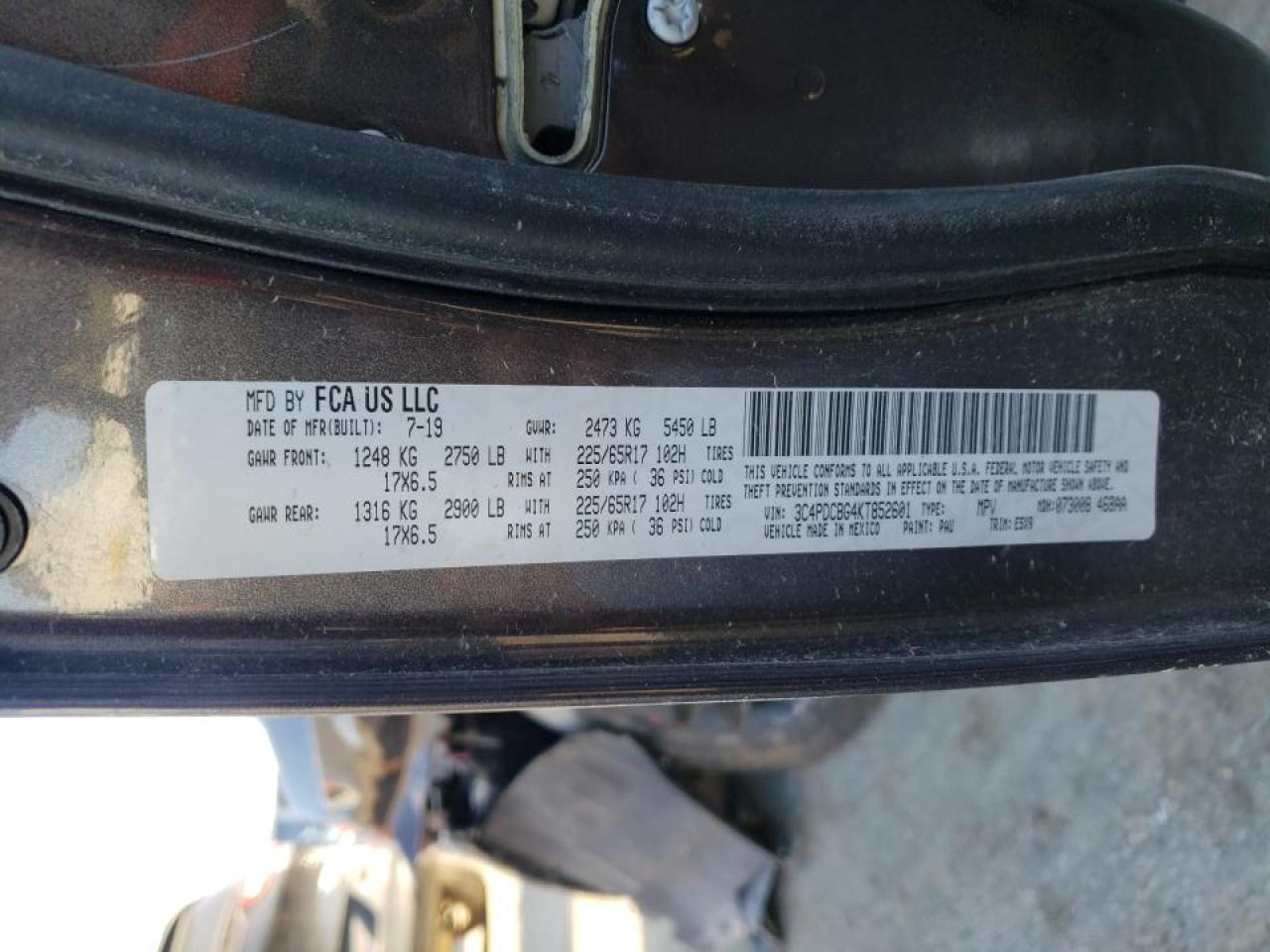 Photo 10 from auction – 2019 DODGE JOURNEY SE with VIN 3C4PDCBG4KT852601
