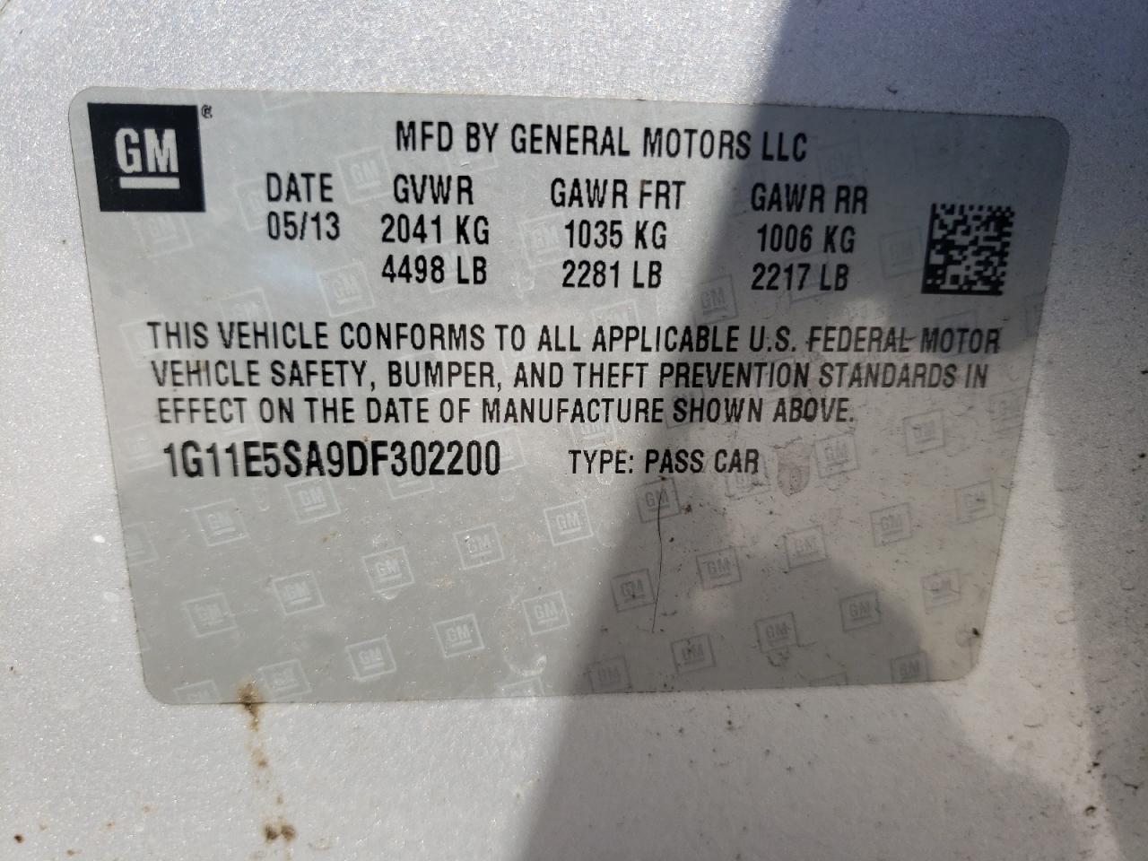 Photo 10 from auction – 2013 CHEVROLET MALIBU 2LT with VIN 1G11E5SA9DF302200